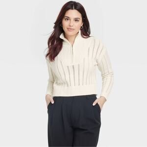 A New Day Women's Mock Turtle Neck Quarter Zip Pullover Sweater Cream Size Small